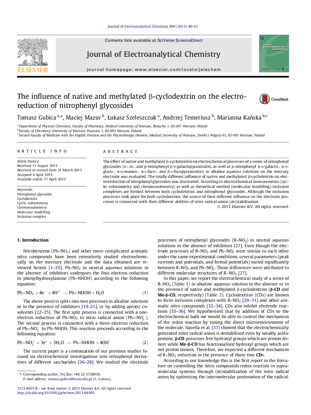 The influence of native and methylated β-cyclodextrin on the electroreduction of nitrophenyl glycosides