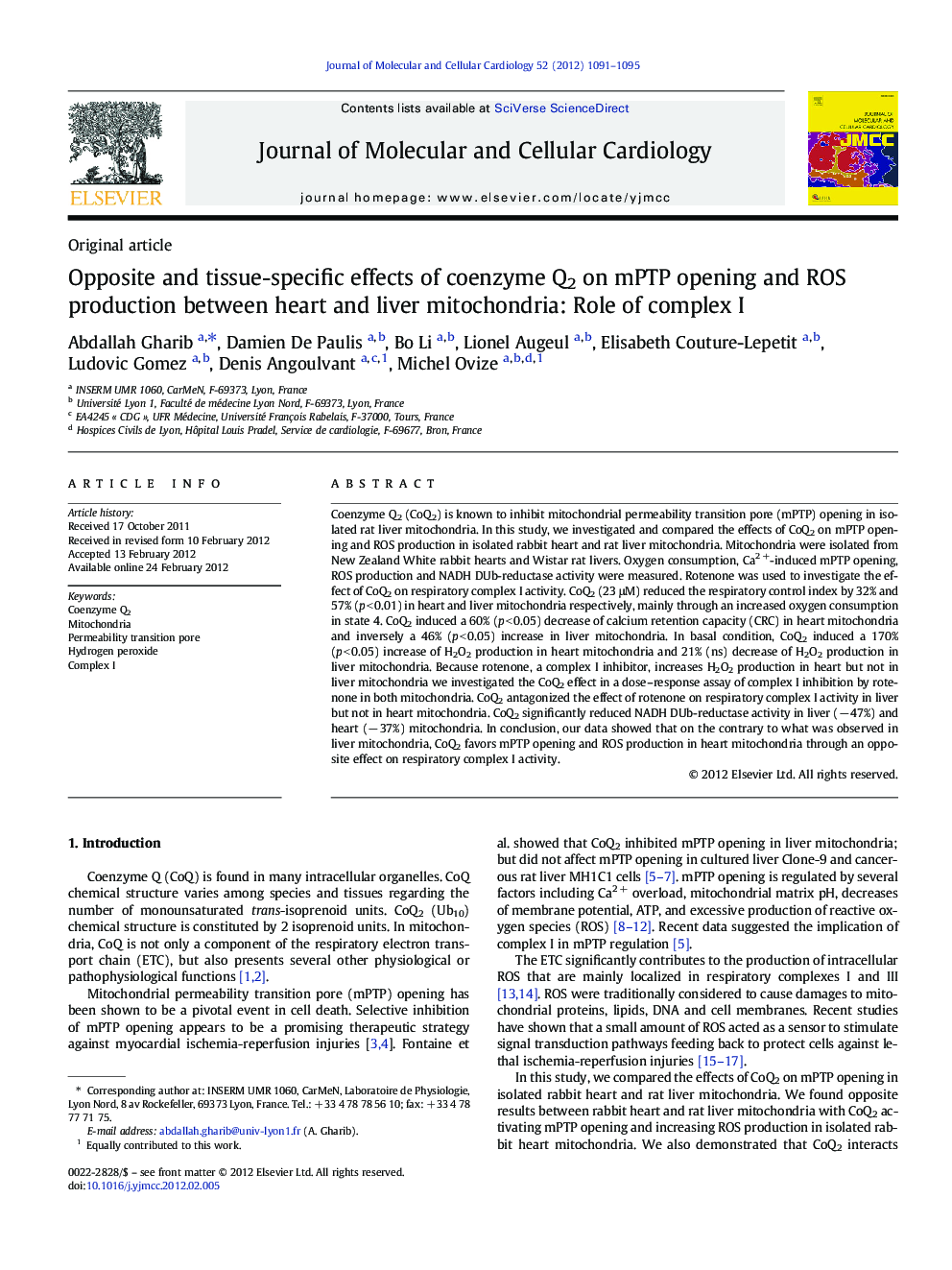 Opposite and tissue-specific effects of coenzyme Q2 on mPTP opening and ROS production between heart and liver mitochondria: Role of complex I