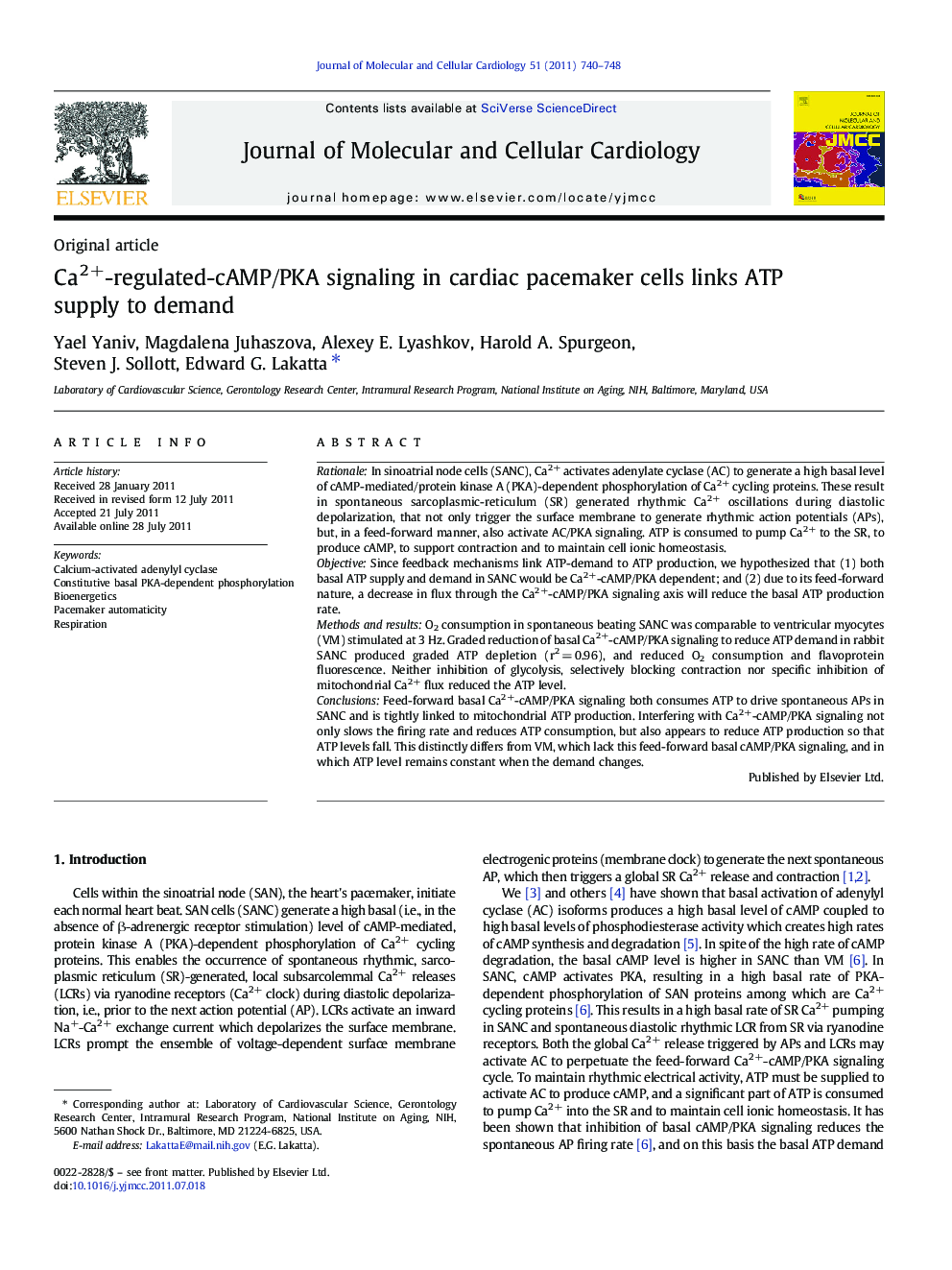 Ca2+-regulated-cAMP/PKA signaling in cardiac pacemaker cells links ATP supply to demand