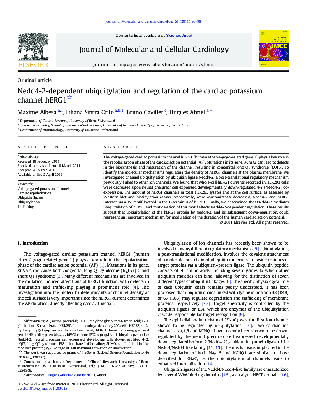 Nedd4-2-dependent ubiquitylation and regulation of the cardiac potassium channel hERG1 