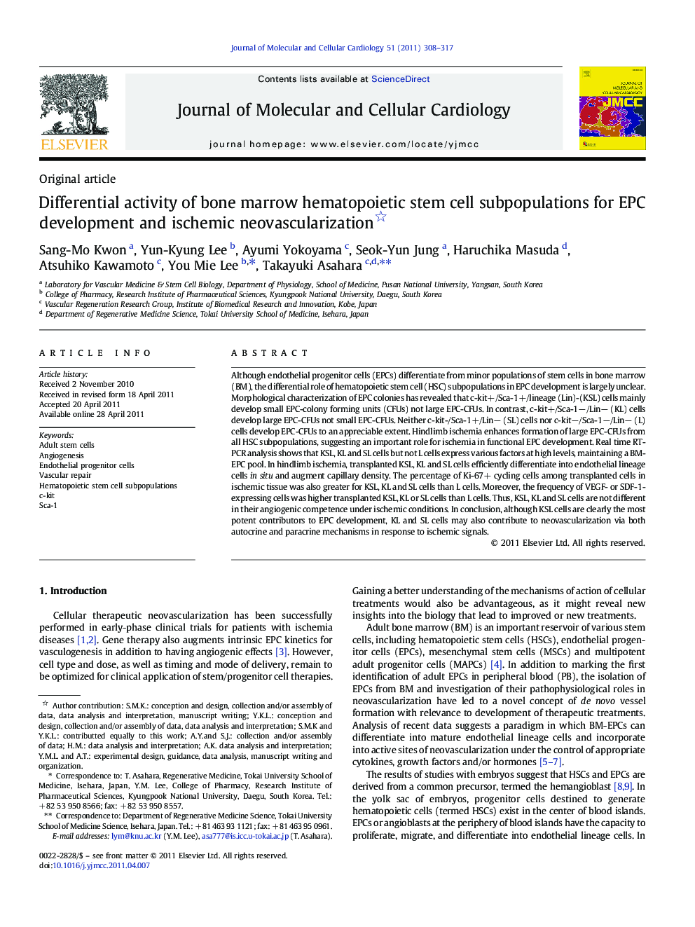 Differential activity of bone marrow hematopoietic stem cell subpopulations for EPC development and ischemic neovascularization 