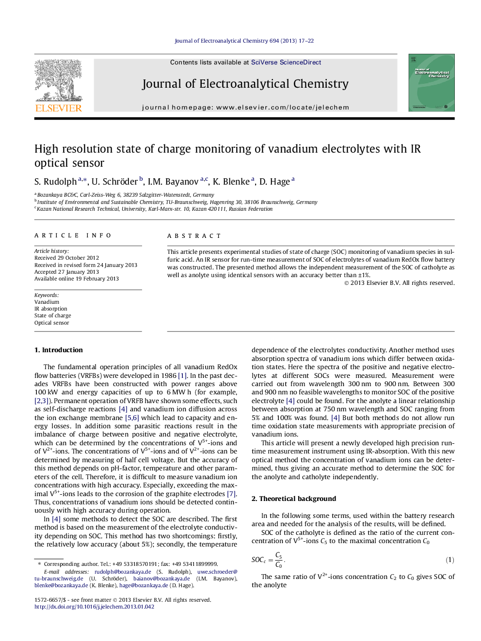 High resolution state of charge monitoring of vanadium electrolytes with IR optical sensor