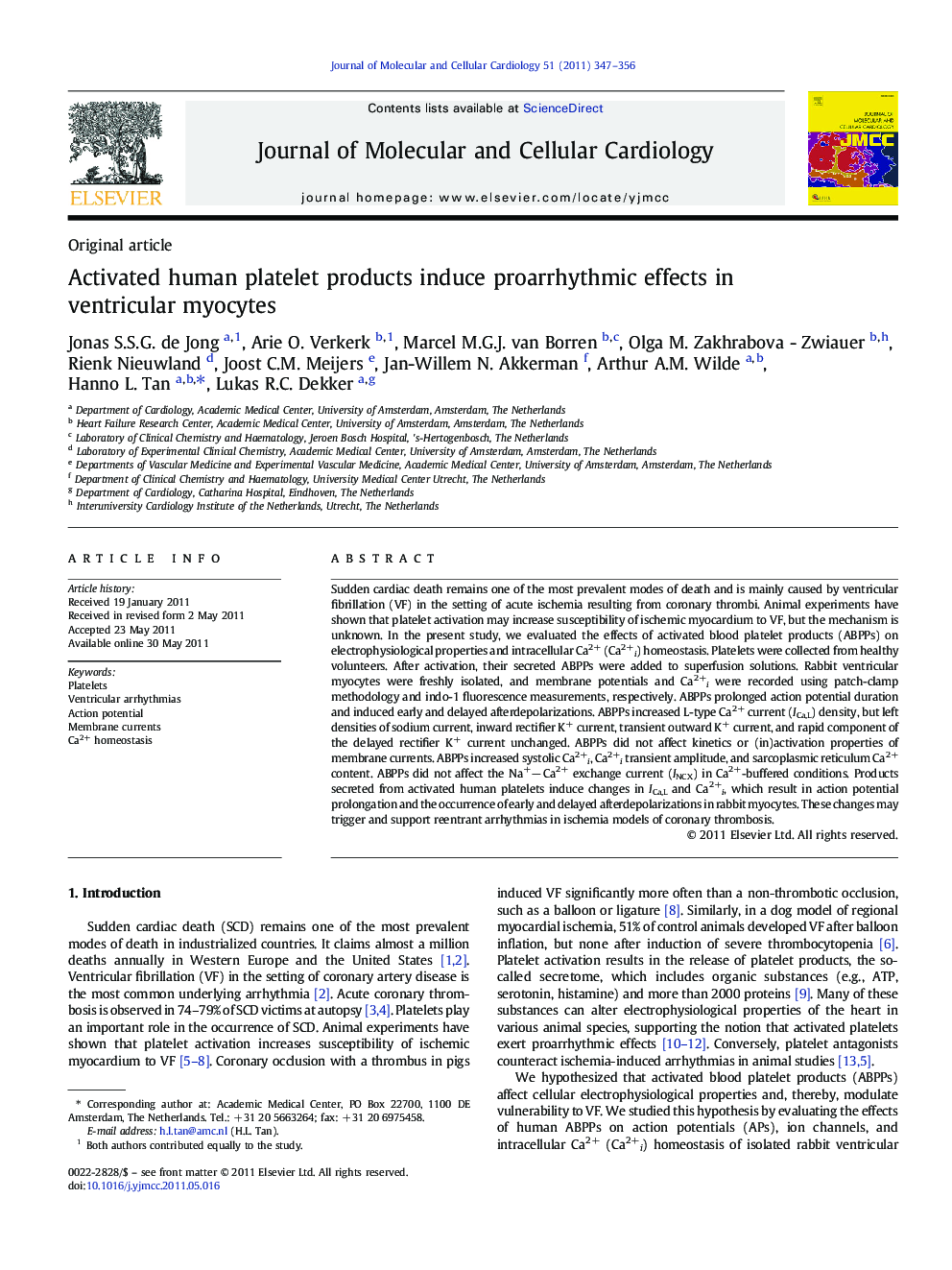 Activated human platelet products induce proarrhythmic effects in ventricular myocytes