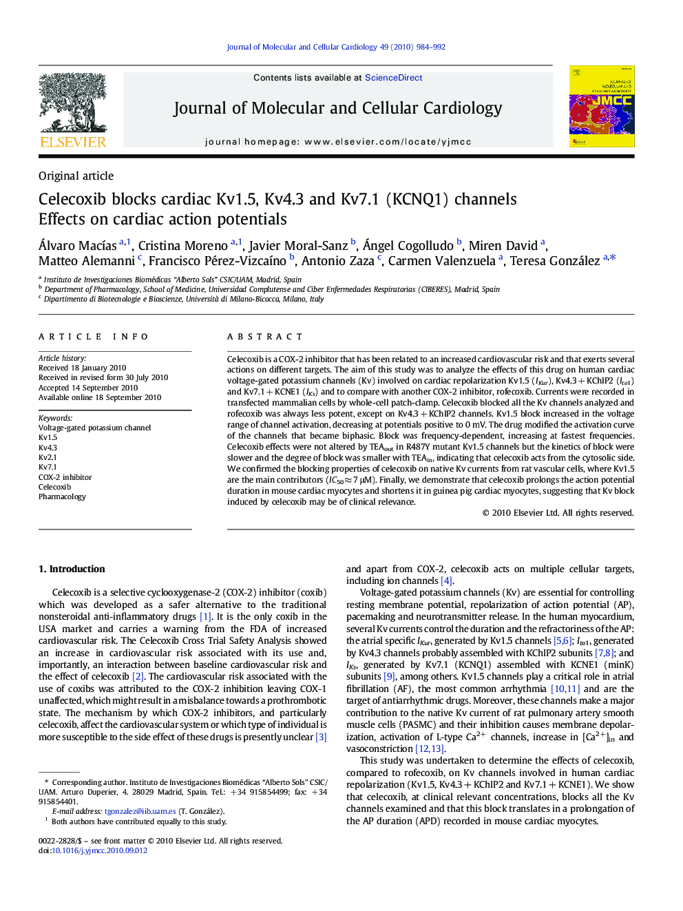 Celecoxib blocks cardiac Kv1.5, Kv4.3 and Kv7.1 (KCNQ1) channels: Effects on cardiac action potentials