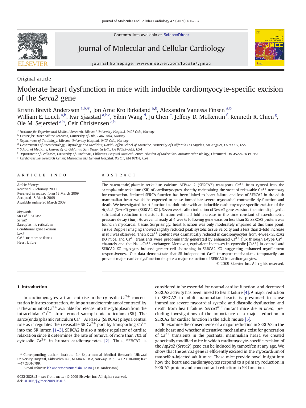 Moderate heart dysfunction in mice with inducible cardiomyocyte-specific excision of the Serca2 gene