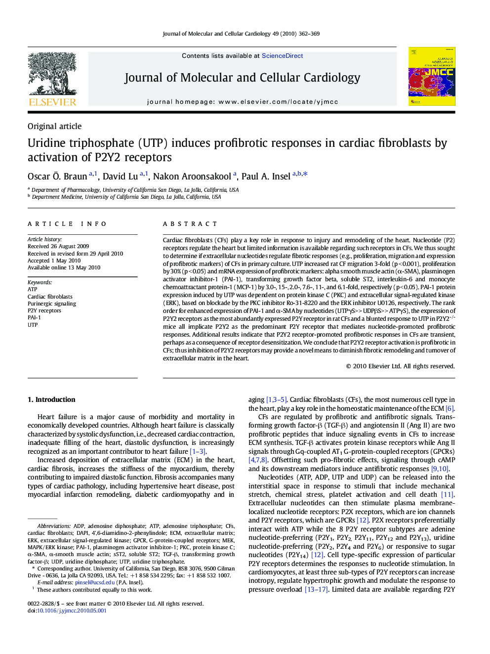 Uridine triphosphate (UTP) induces profibrotic responses in cardiac fibroblasts by activation of P2Y2 receptors