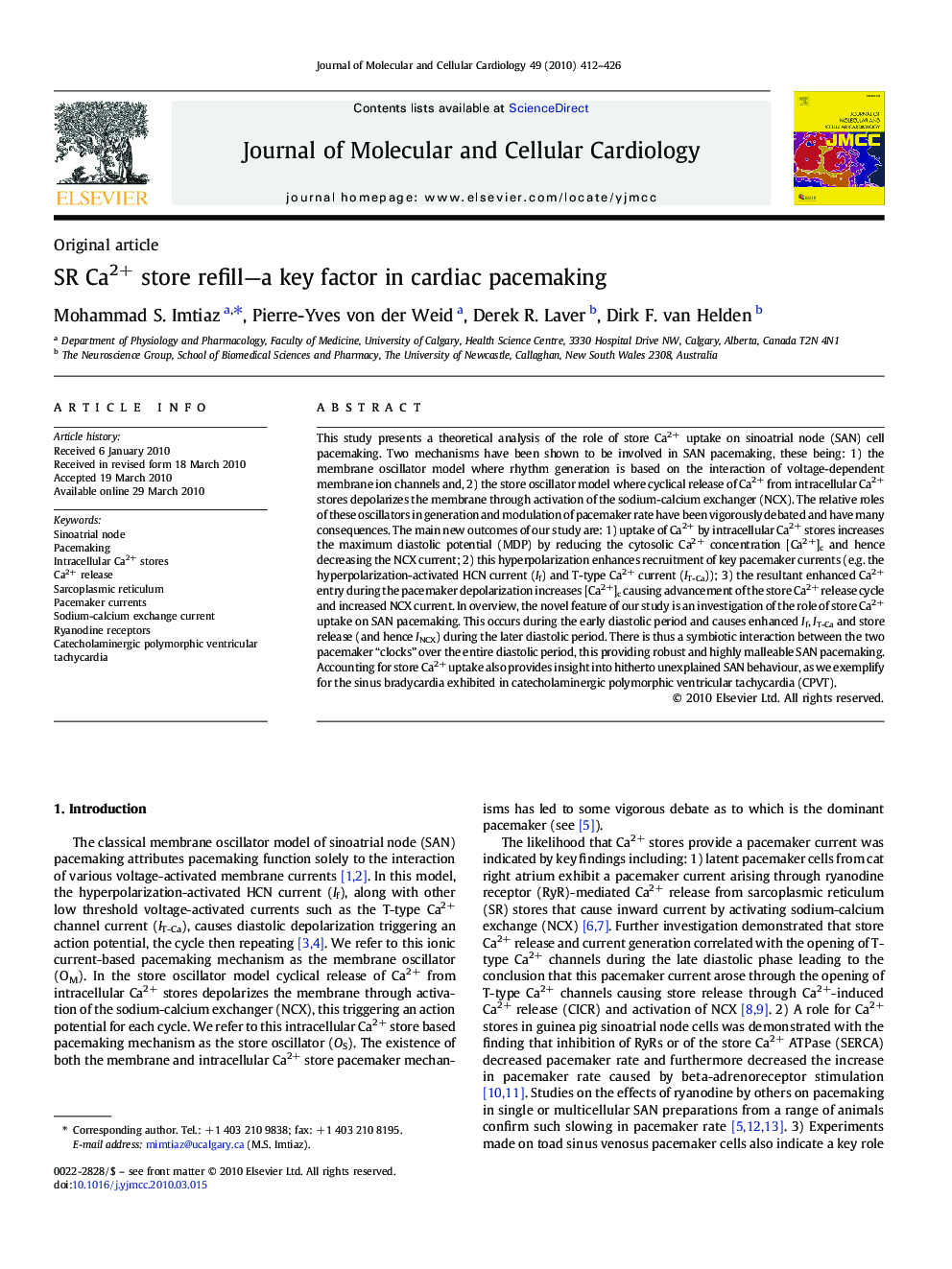 SR Ca2+ store refill—a key factor in cardiac pacemaking