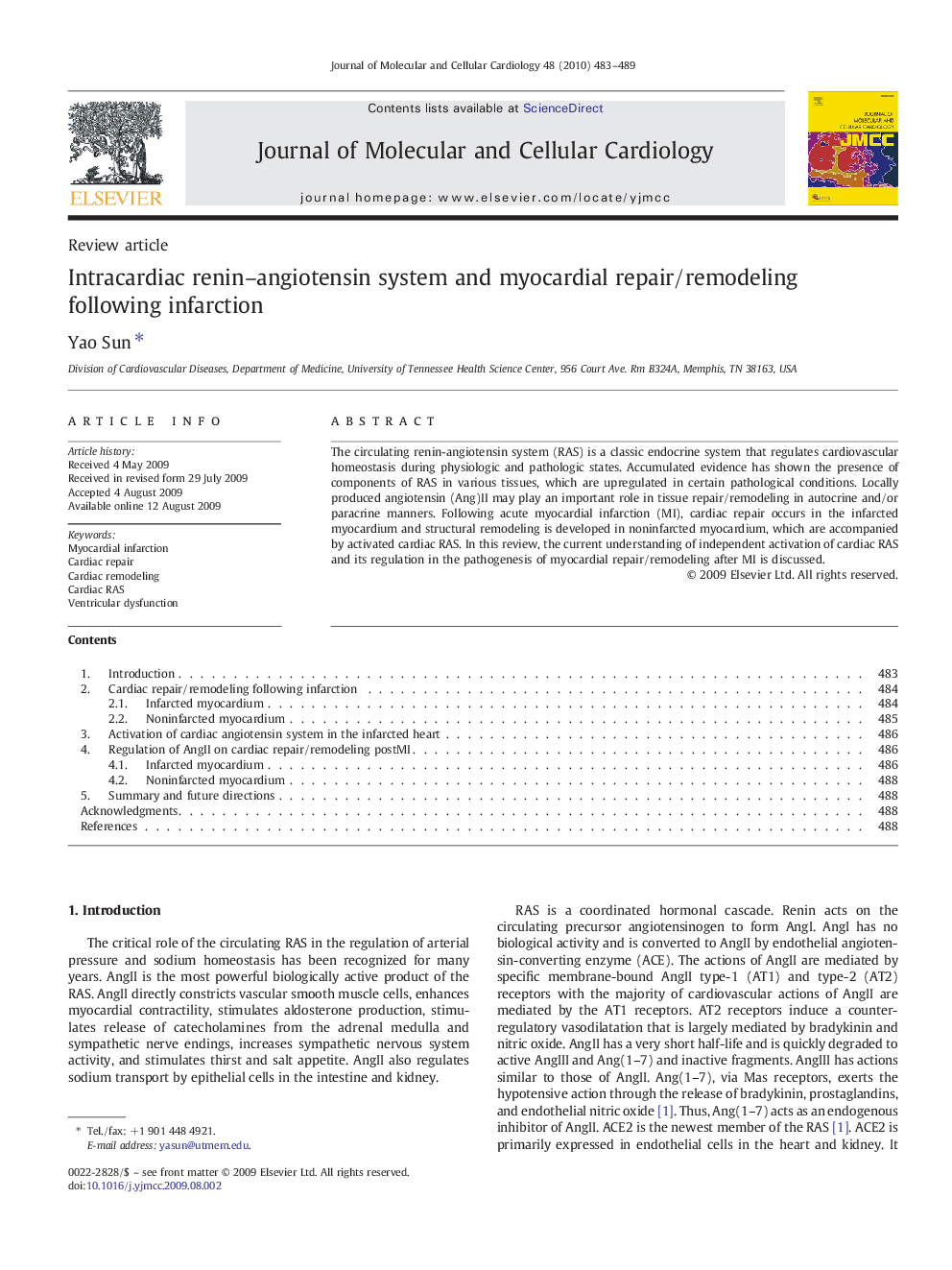 Intracardiac renin-angiotensin system and myocardial repair/remodeling following infarction