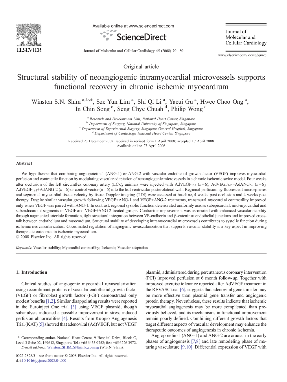 Structural stability of neoangiogenic intramyocardial microvessels supports functional recovery in chronic ischemic myocardium