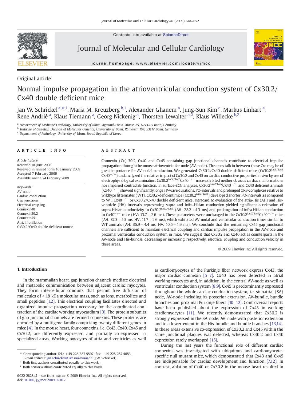 Normal impulse propagation in the atrioventricular conduction system of Cx30.2/Cx40 double deficient mice