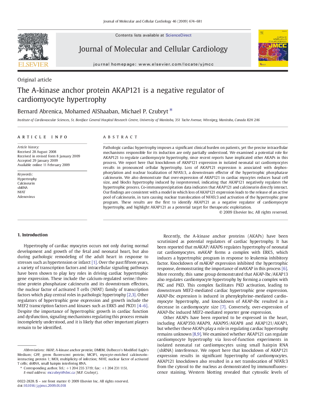 The A-kinase anchor protein AKAP121 is a negative regulator of cardiomyocyte hypertrophy