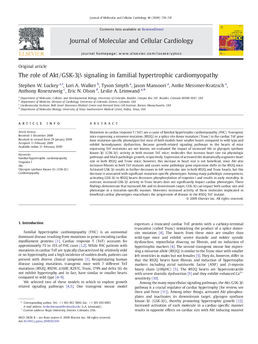 The role of Akt/GSK-3β signaling in familial hypertrophic cardiomyopathy