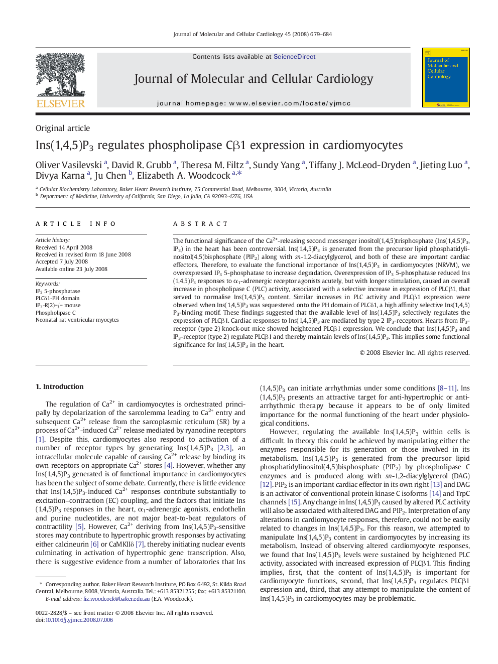 Ins(1,4,5)P3 regulates phospholipase Cβ1 expression in cardiomyocytes