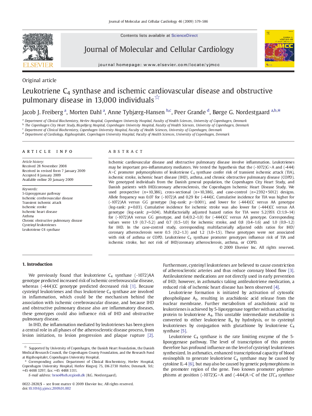 Leukotriene C4 synthase and ischemic cardiovascular disease and obstructive pulmonary disease in 13,000 individuals 