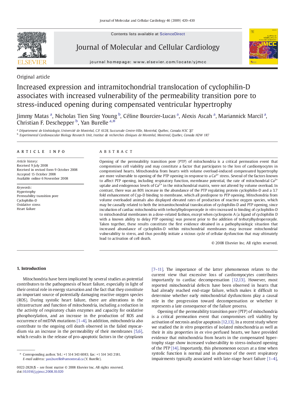 Increased expression and intramitochondrial translocation of cyclophilin-D associates with increased vulnerability of the permeability transition pore to stress-induced opening during compensated ventricular hypertrophy