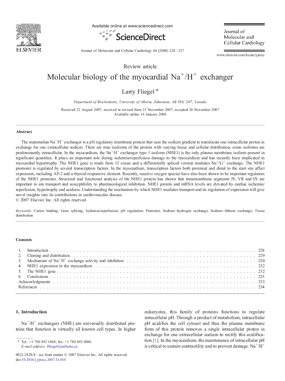 Molecular biology of the myocardial Na+/H+ exchanger