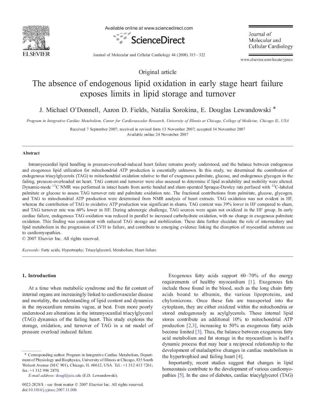 The absence of endogenous lipid oxidation in early stage heart failure exposes limits in lipid storage and turnover