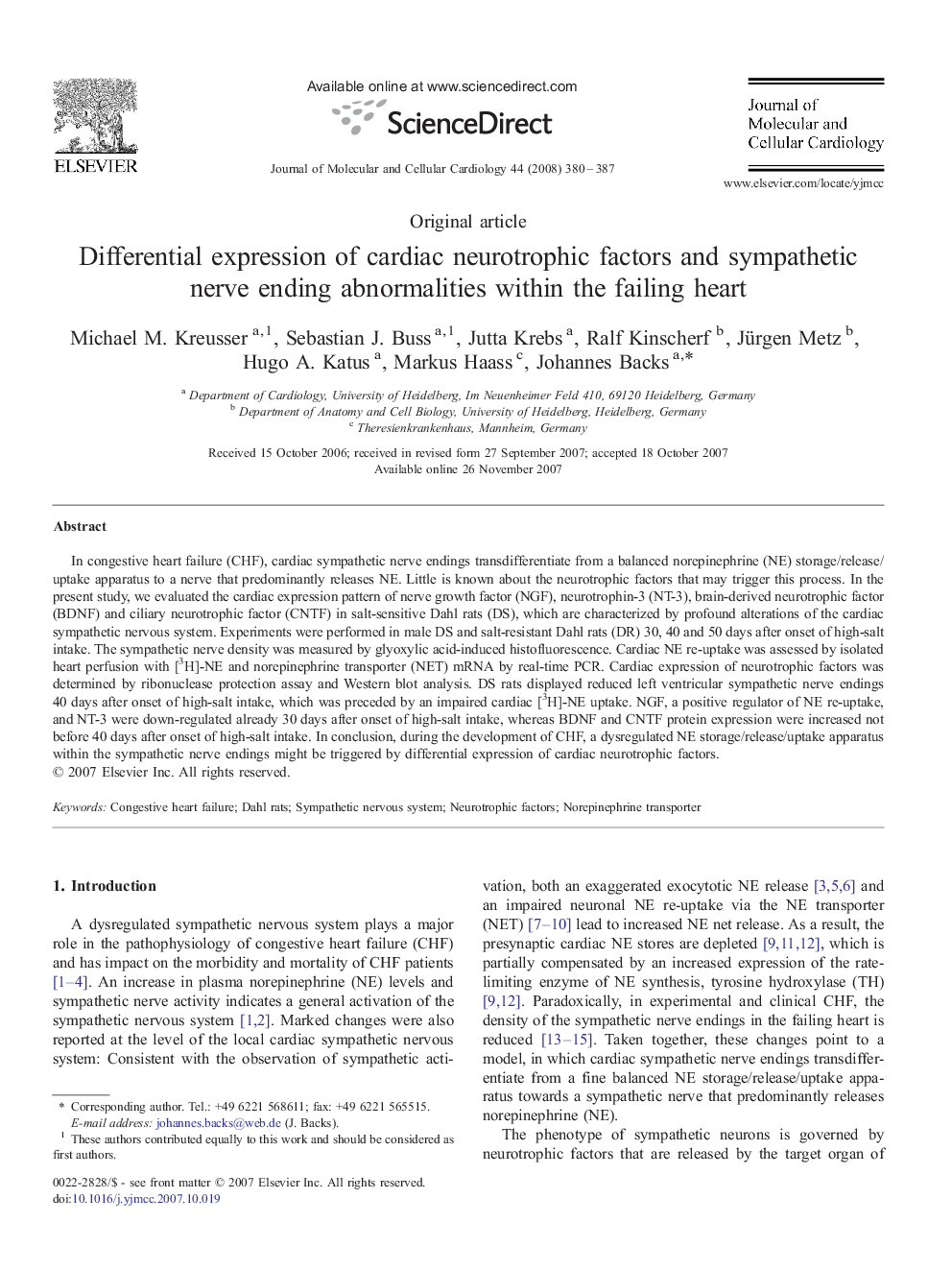 Differential expression of cardiac neurotrophic factors and sympathetic nerve ending abnormalities within the failing heart