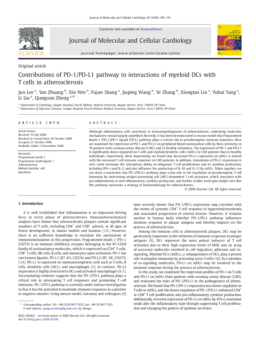 Contributions of PD-1/PD-L1 pathway to interactions of myeloid DCs with T cells in atherosclerosis