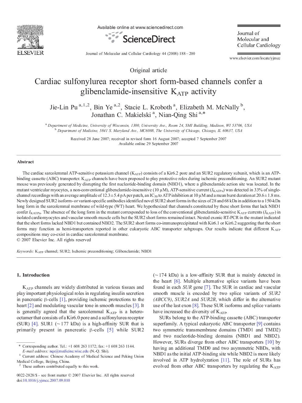 عکس صفحه اول مقاله: Cardiac sulfonylurea receptor short form-based channels confer a glibenclamide-insensitive KATP activity Cardiac sulfonylurea receptor short form-based channels confer a glibenclamide-insensitive KATP activity