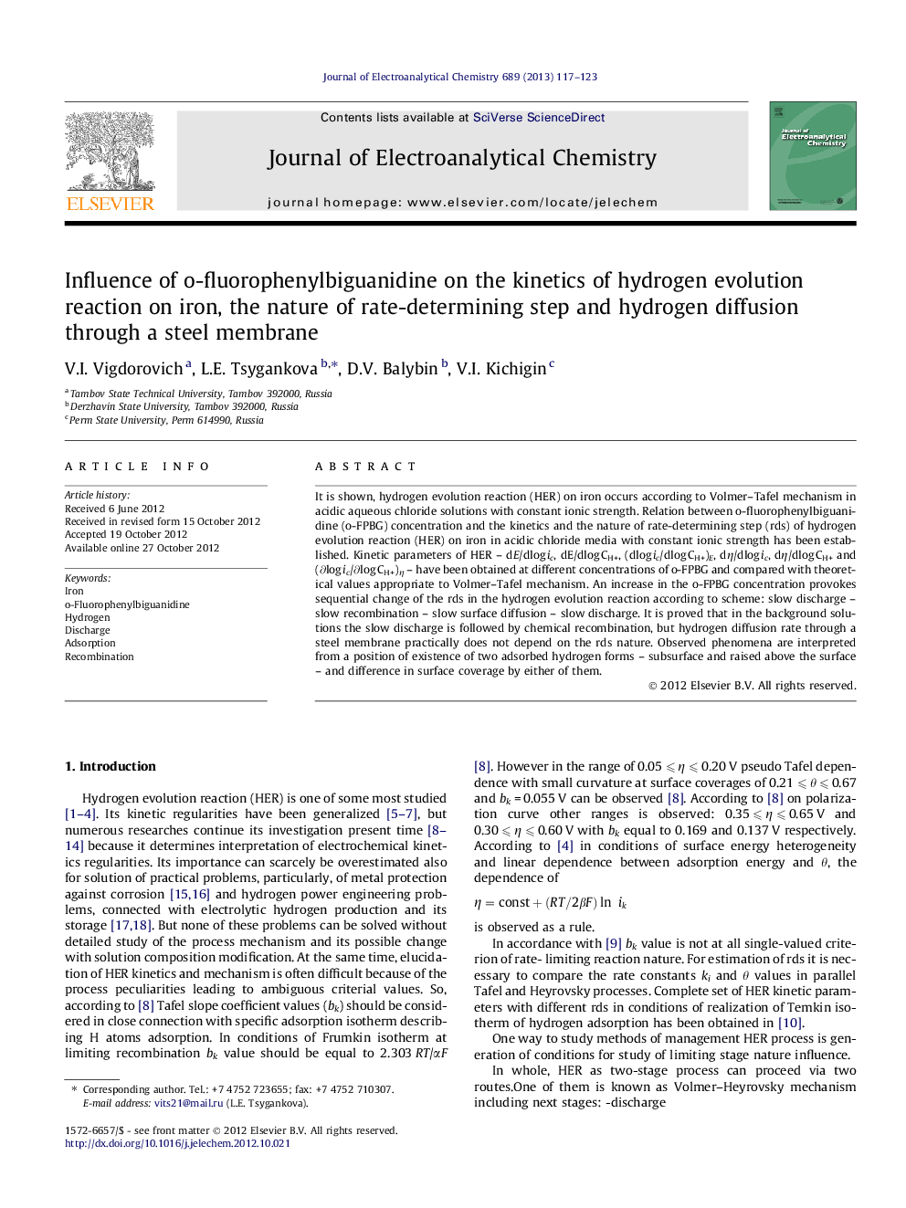 Influence of o-fluorophenylbiguanidine on the kinetics of hydrogen evolution reaction on iron, the nature of rate-determining step and hydrogen diffusion through a steel membrane