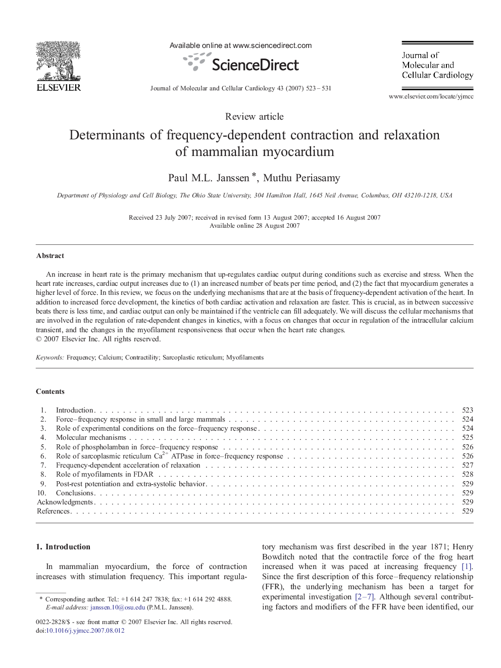 Determinants of frequency-dependent contraction and relaxation of mammalian myocardium