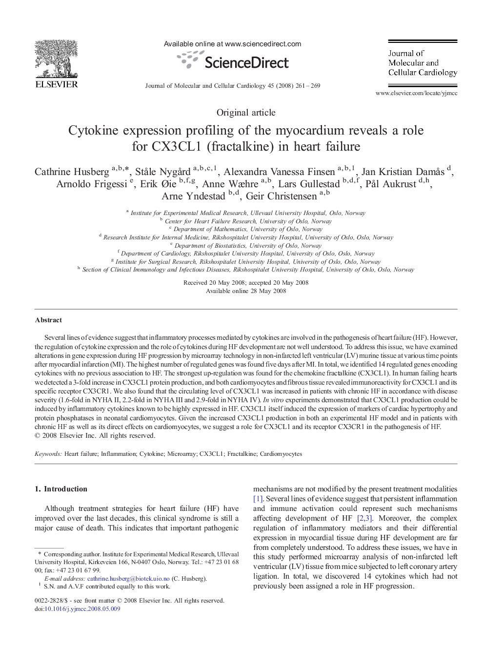 Cytokine expression profiling of the myocardium reveals a role for CX3CL1 (fractalkine) in heart failure