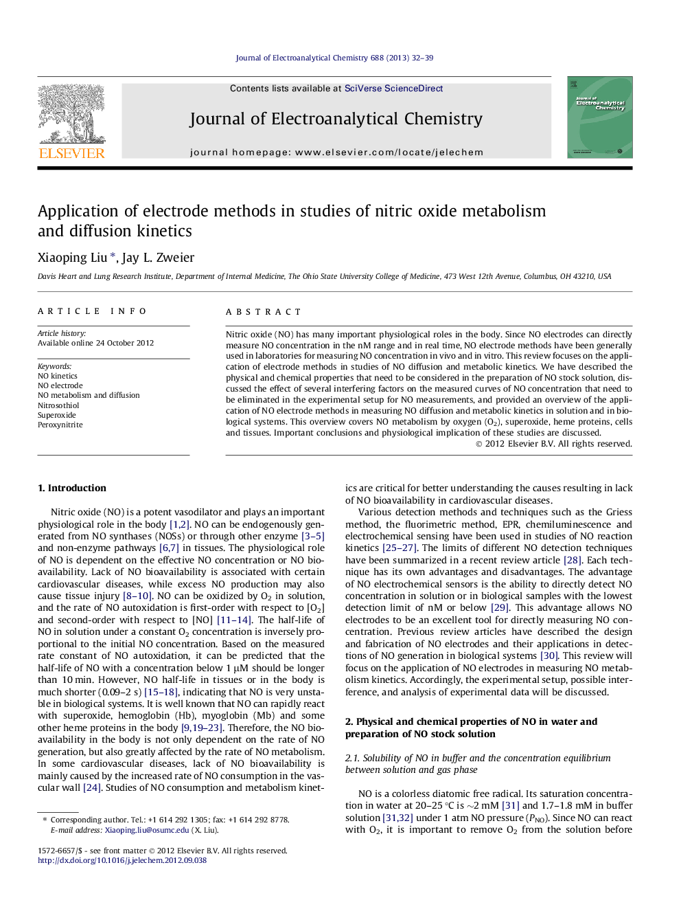 Application of electrode methods in studies of nitric oxide metabolism and diffusion kinetics