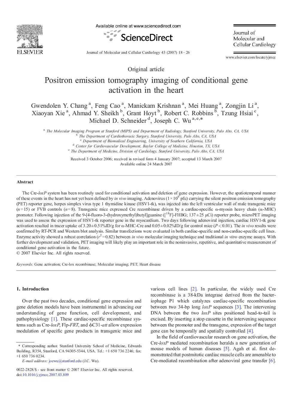 Positron emission tomography imaging of conditional gene activation in the heart