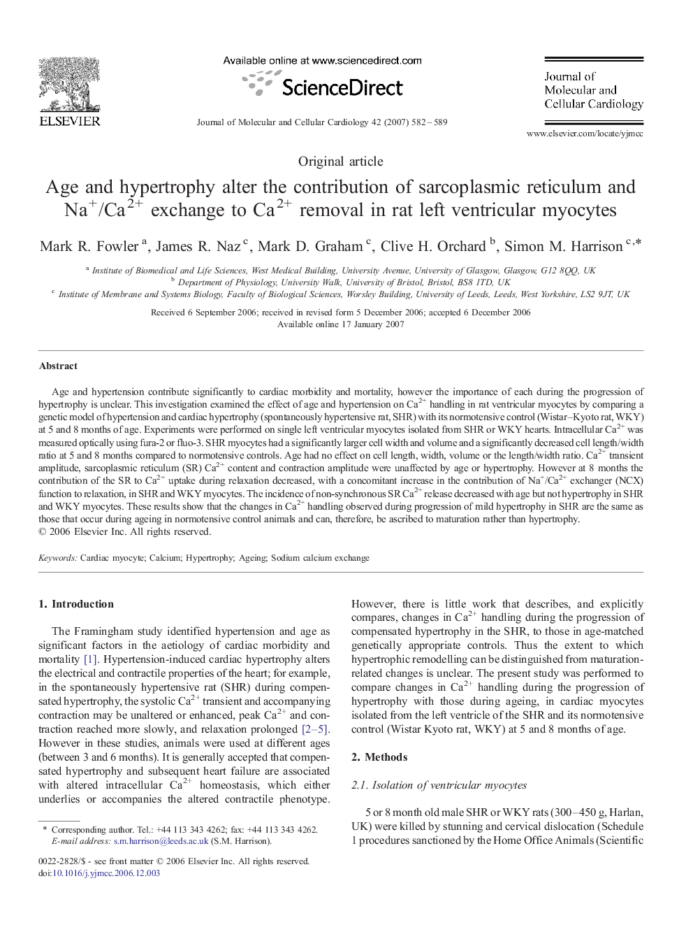 Age and hypertrophy alter the contribution of sarcoplasmic reticulum and Na+/Ca2+ exchange to Ca2+ removal in rat left ventricular myocytes