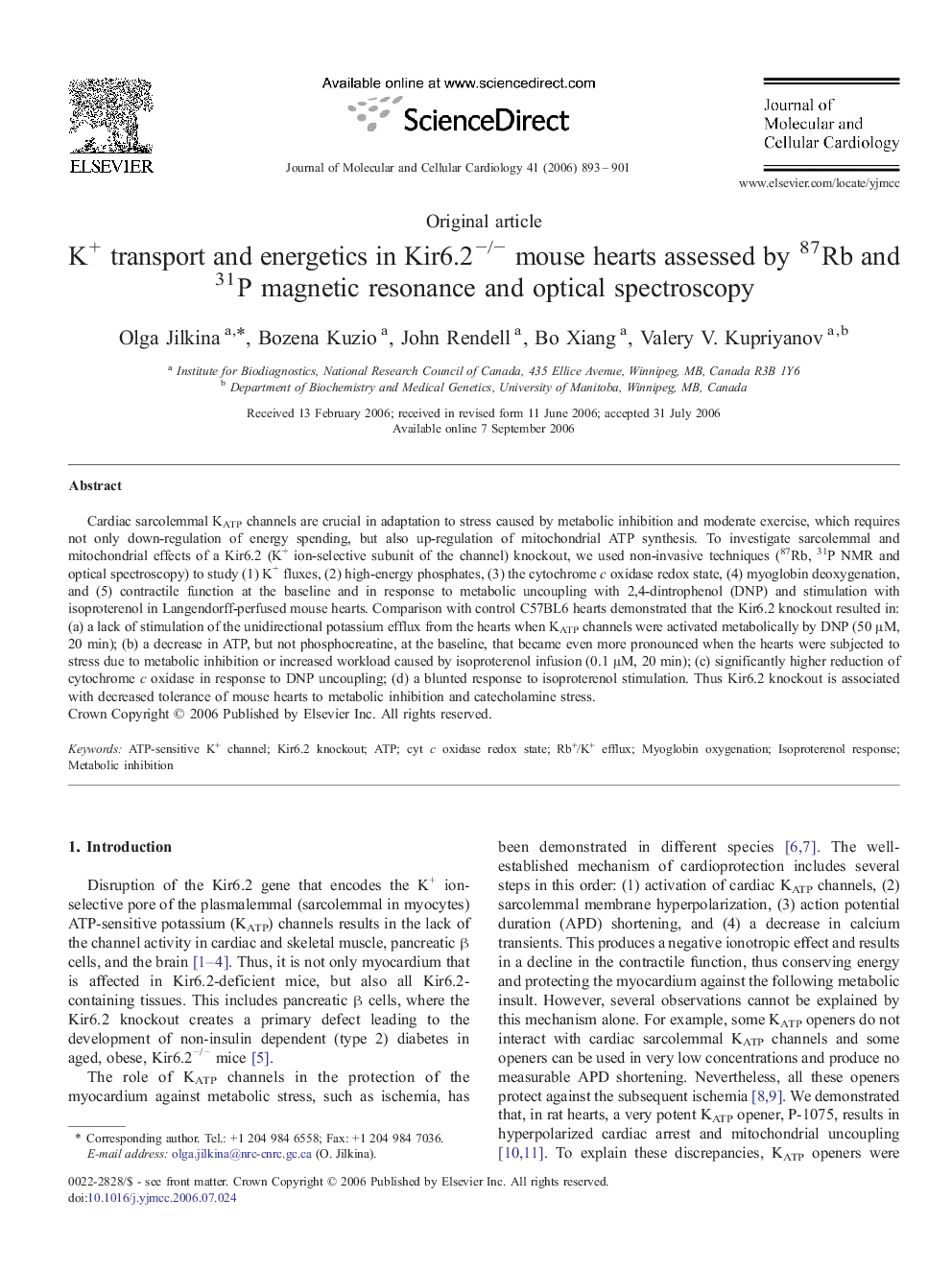 K+ transport and energetics in Kir6.2−/− mouse hearts assessed by 87Rb and 31P magnetic resonance and optical spectroscopy