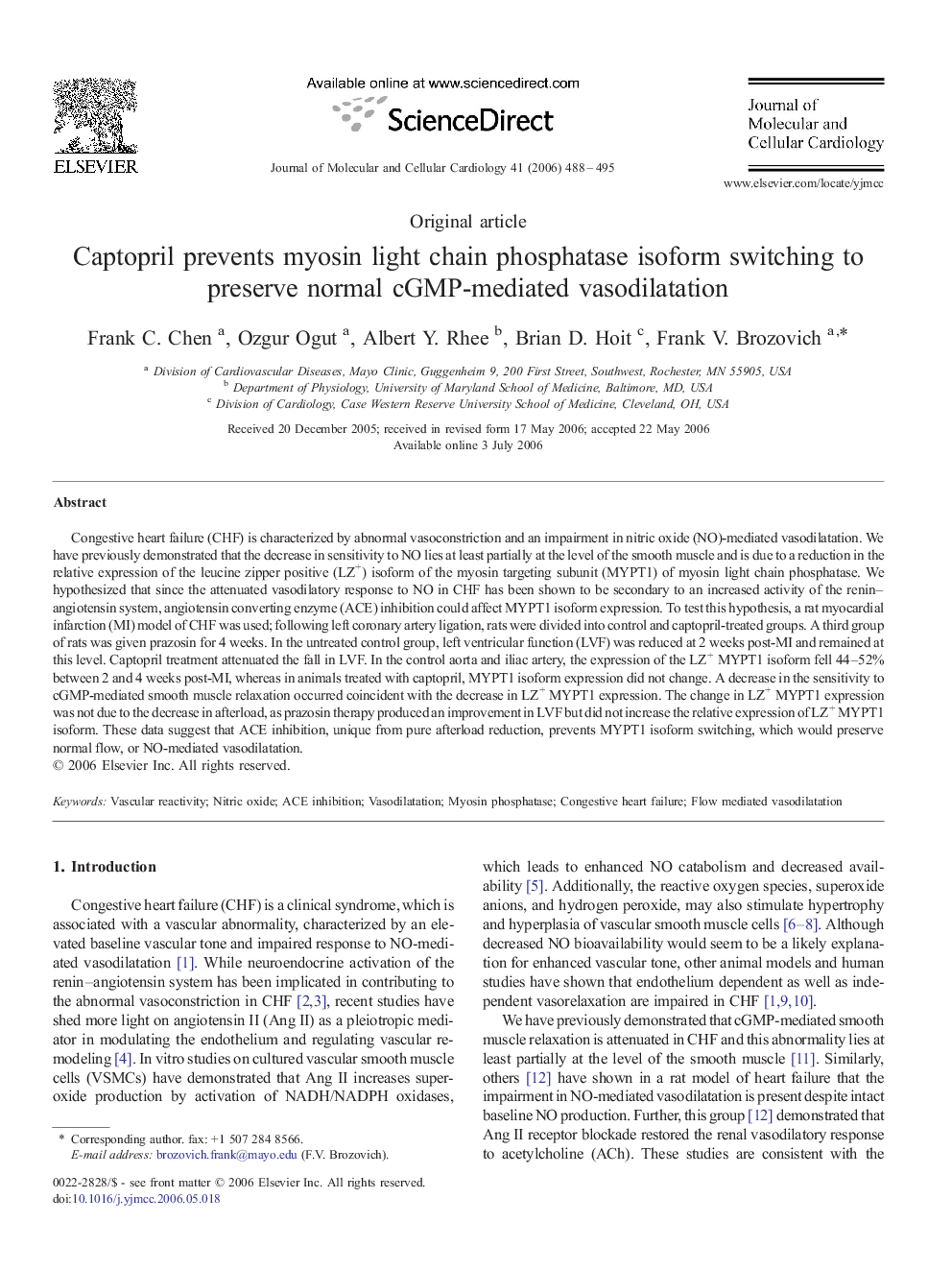 Captopril prevents myosin light chain phosphatase isoform switching to preserve normal cGMP-mediated vasodilatation