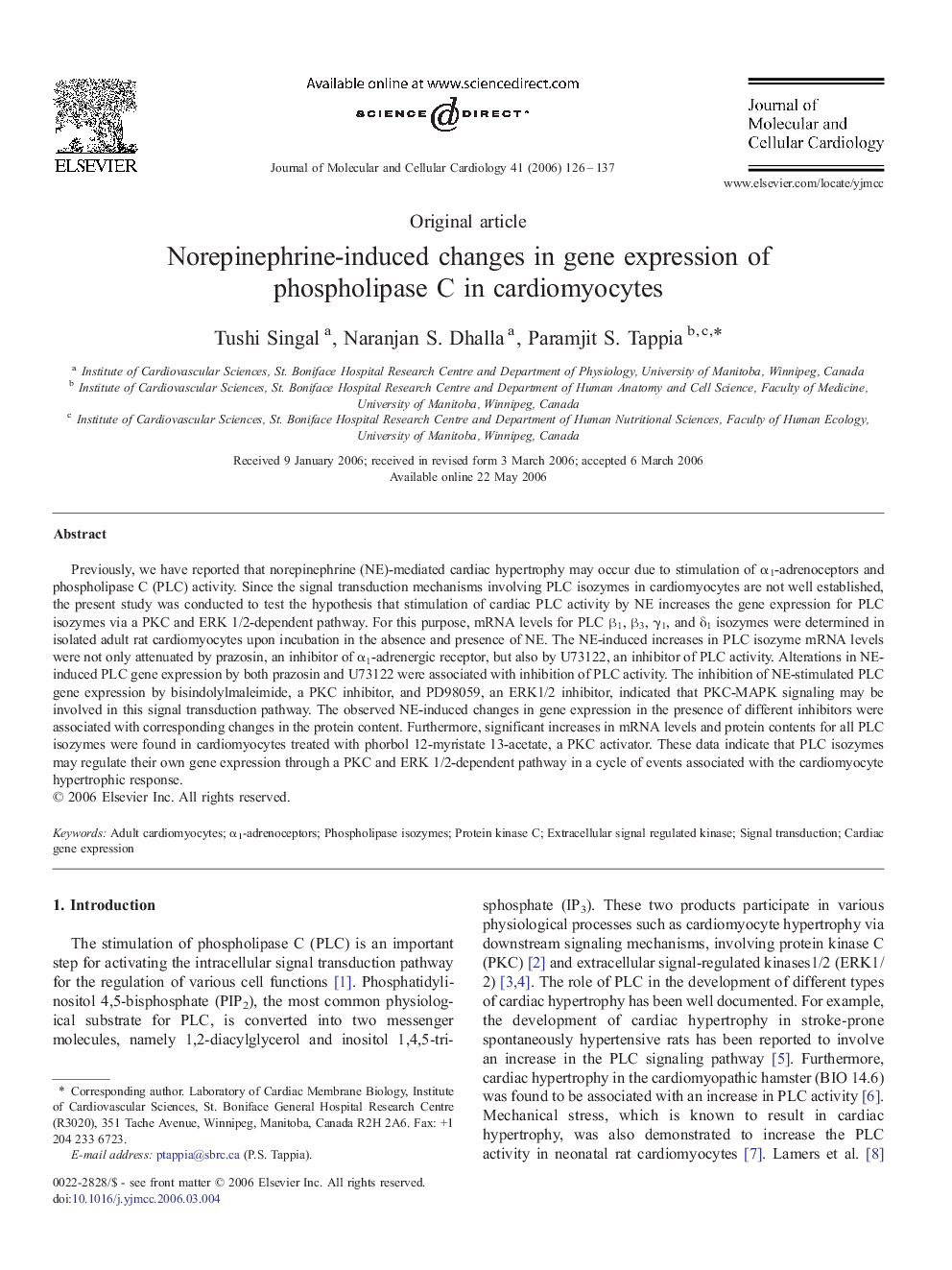 Norepinephrine-induced changes in gene expression of phospholipase C in cardiomyocytes