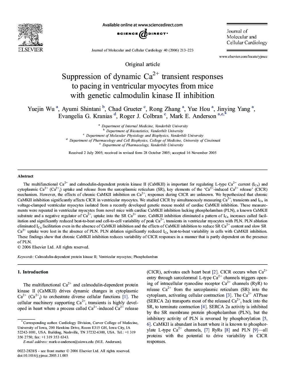 Suppression of dynamic Ca2+ transient responses to pacing in ventricular myocytes from mice with genetic calmodulin kinase II inhibition