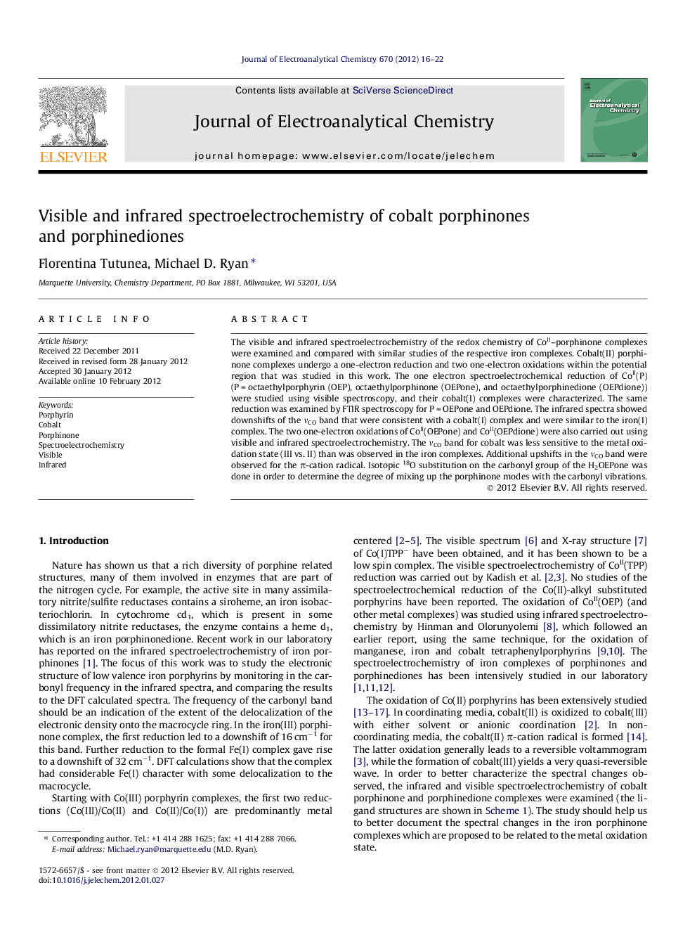 Visible and infrared spectroelectrochemistry of cobalt porphinones and porphinediones