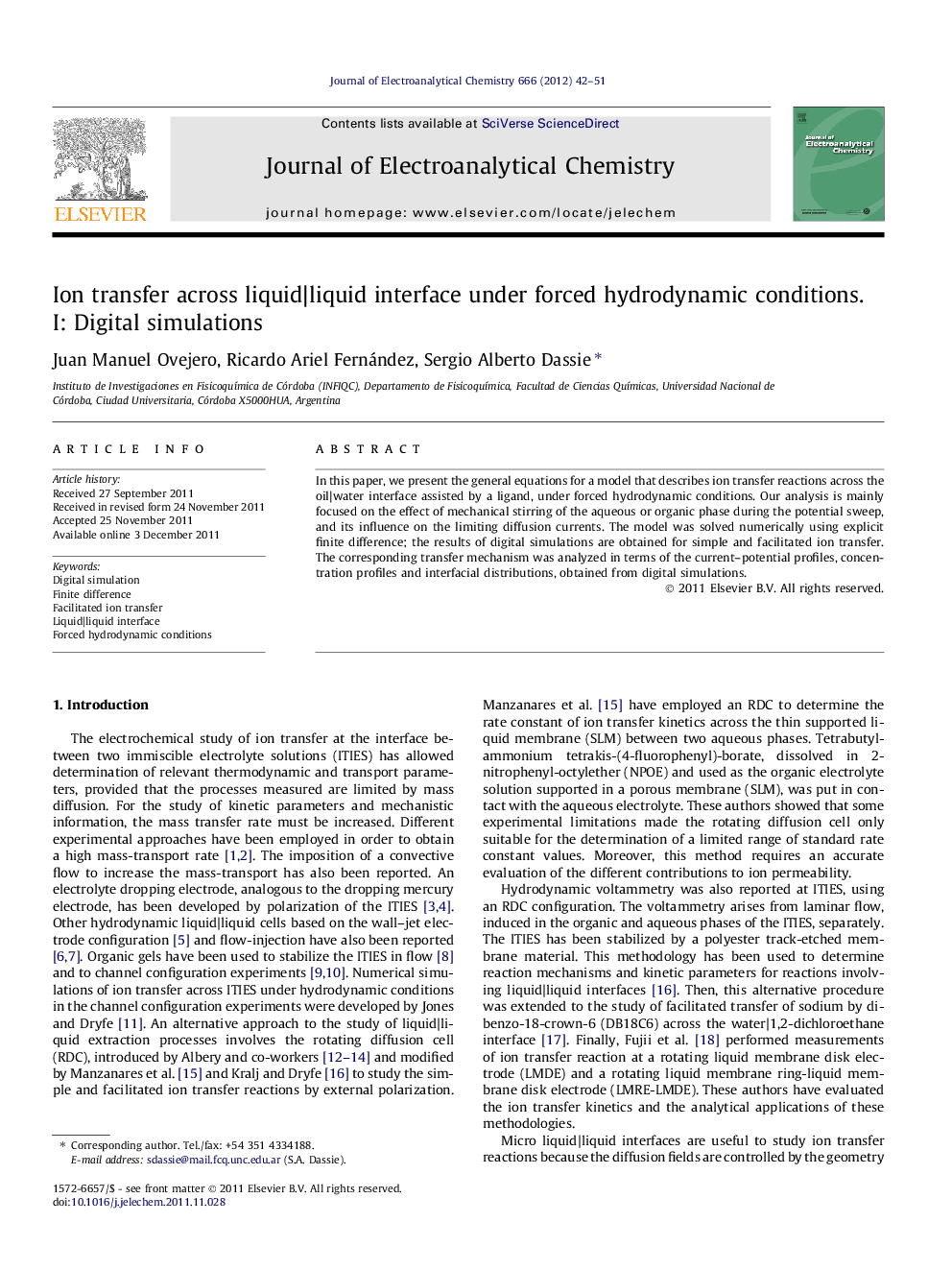 Ion transfer across liquid|liquid interface under forced hydrodynamic conditions. I: Digital simulations