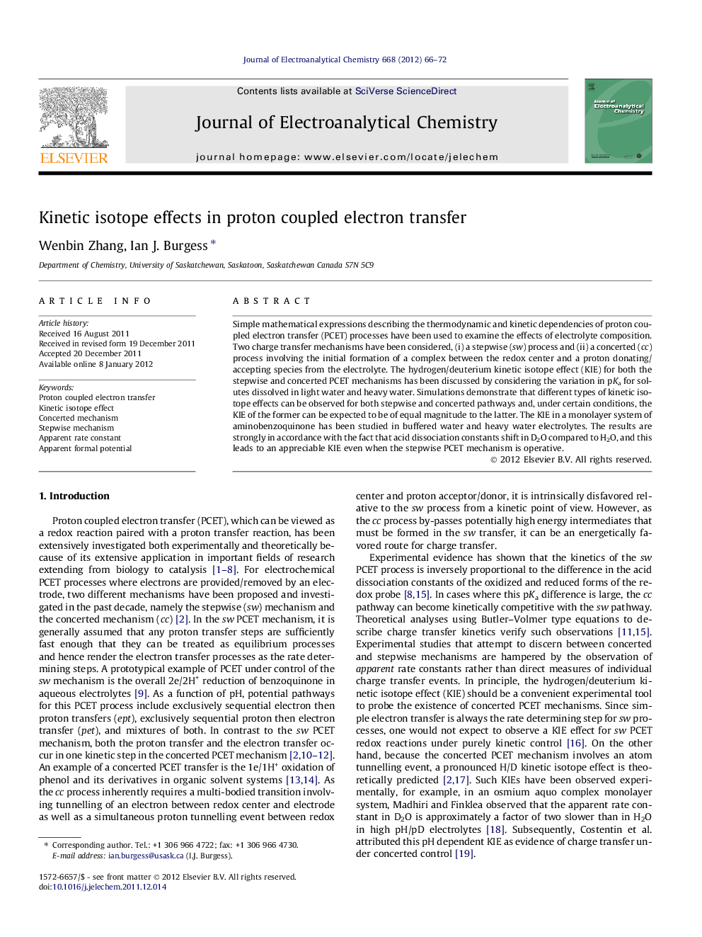 Kinetic isotope effects in proton coupled electron transfer