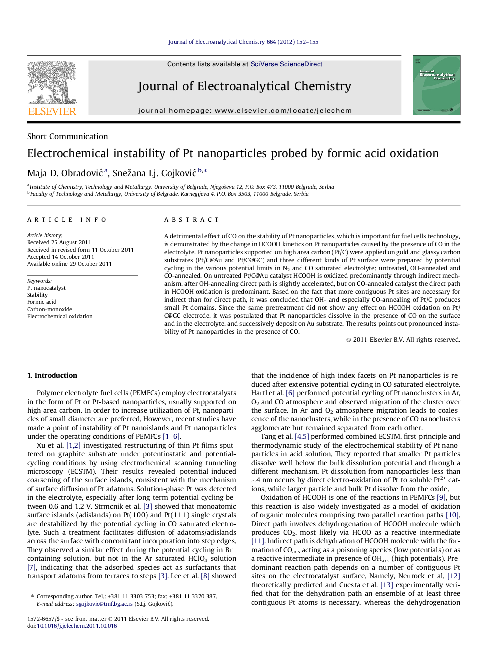 Electrochemical instability of Pt nanoparticles probed by formic acid oxidation