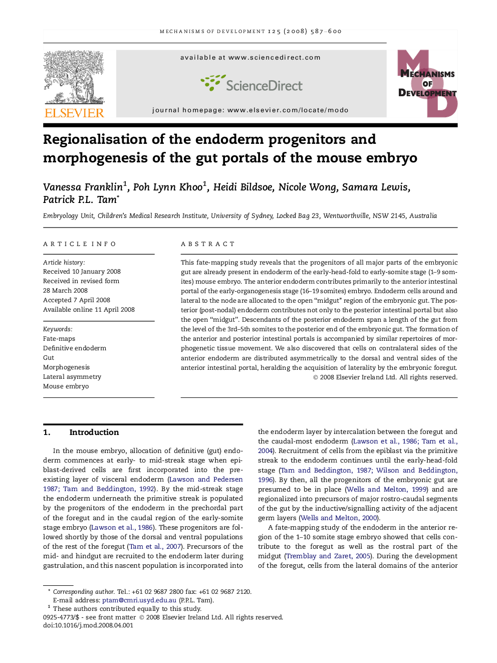 Regionalisation of the endoderm progenitors and morphogenesis of the gut portals of the mouse embryo