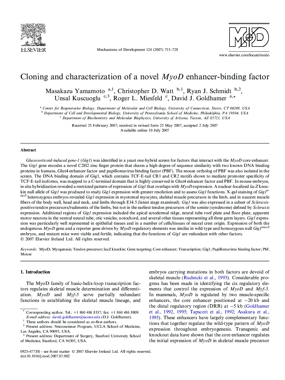 Cloning and characterization of a novel MyoD enhancer-binding factor