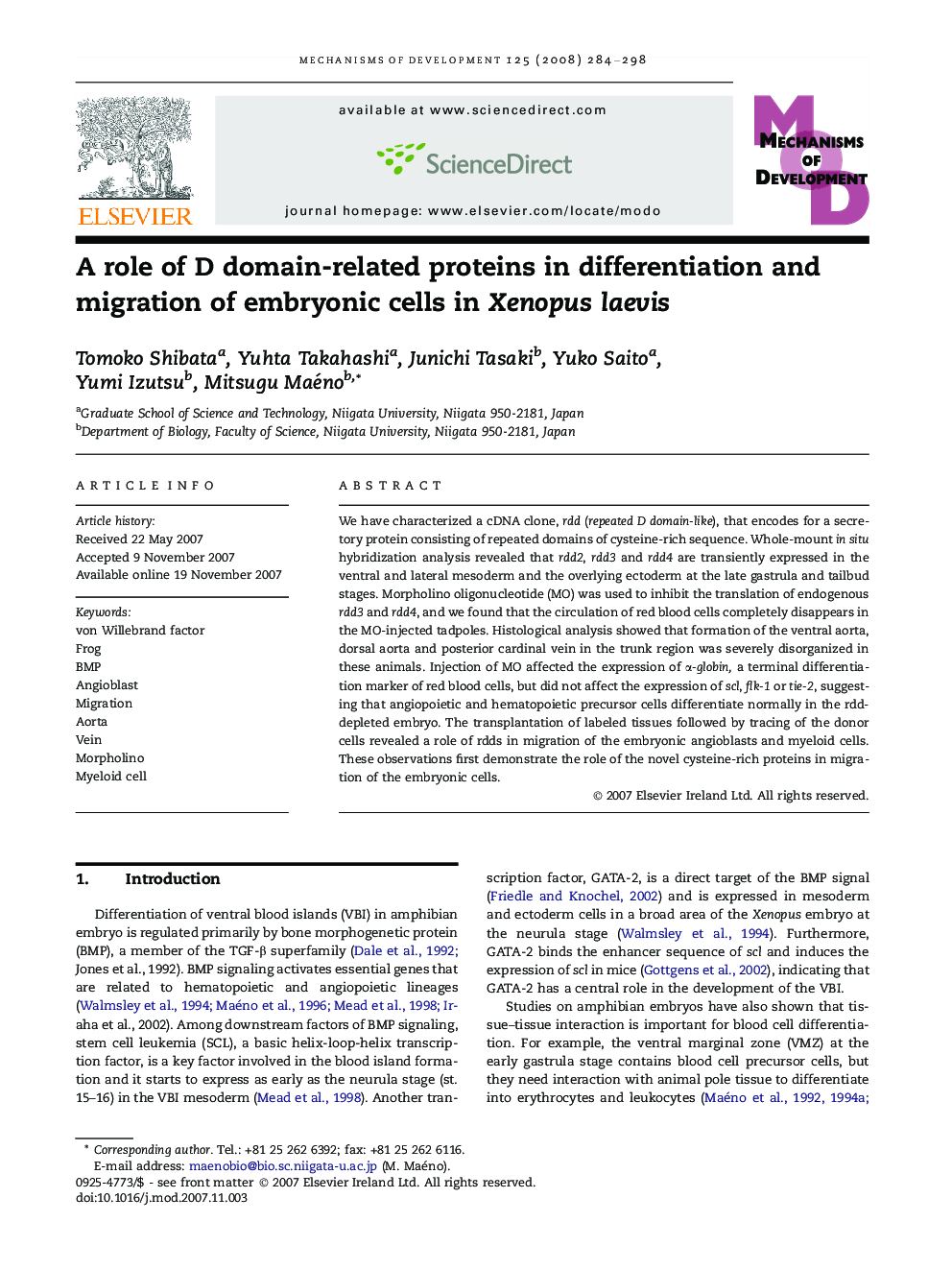 A role of D domain-related proteins in differentiation and migration of embryonic cells in Xenopus laevis