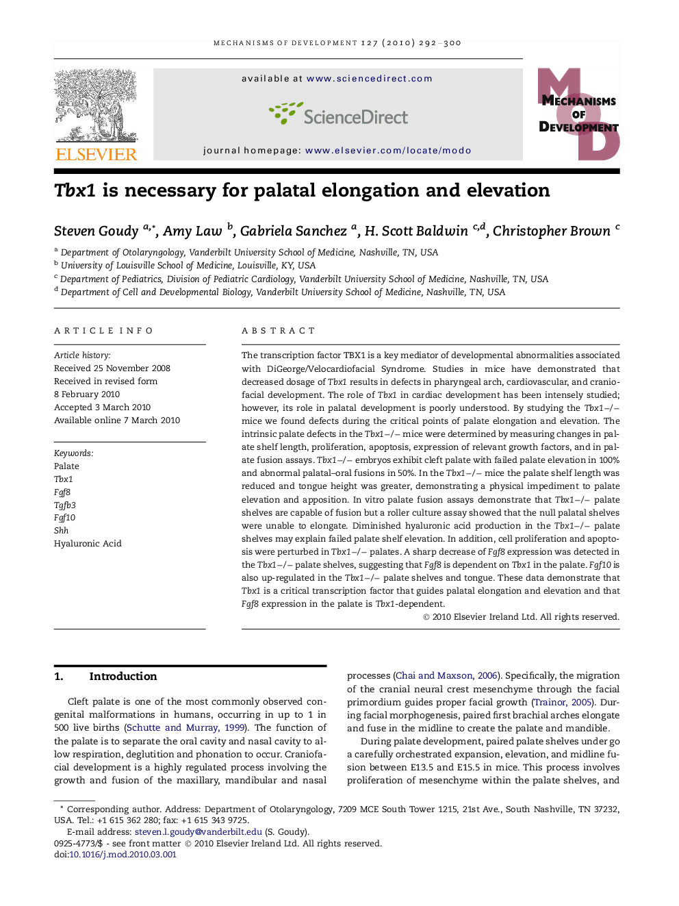 Tbx1 is necessary for palatal elongation and elevation