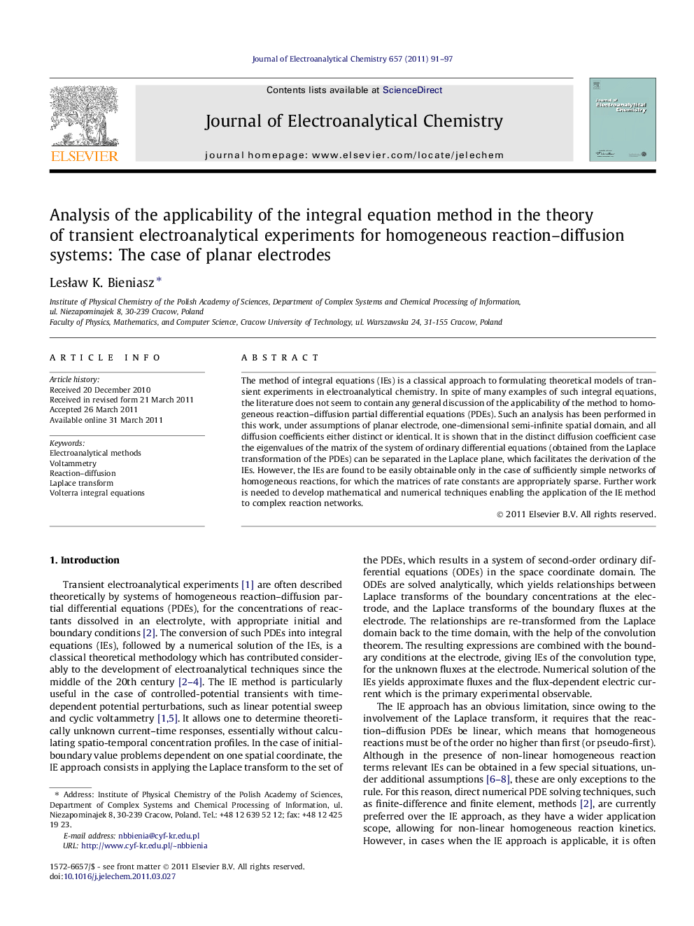 Analysis of the applicability of the integral equation method in the theory of transient electroanalytical experiments for homogeneous reaction–diffusion systems: The case of planar electrodes