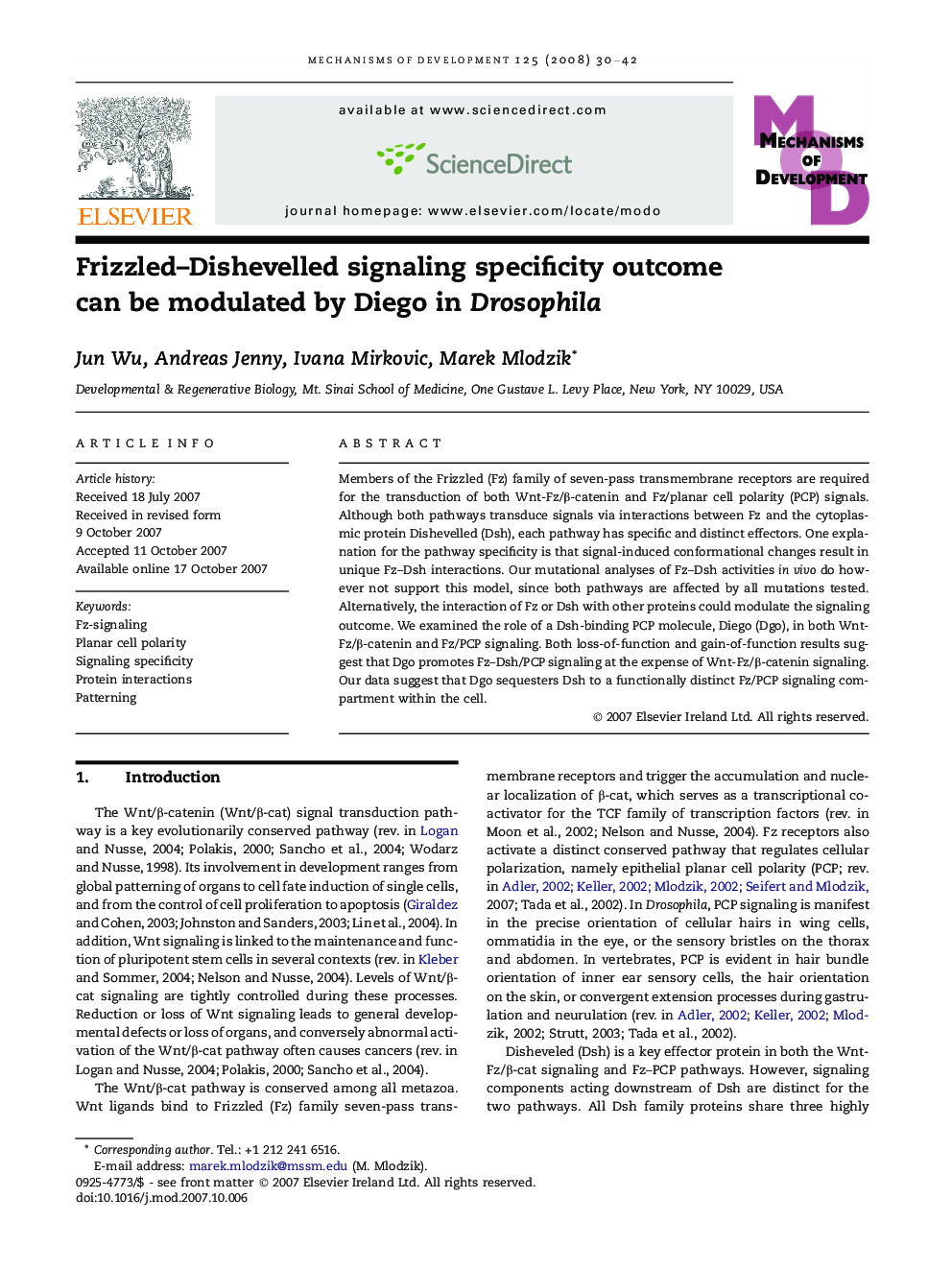 Frizzled–Dishevelled signaling specificity outcome can be modulated by Diego in Drosophila