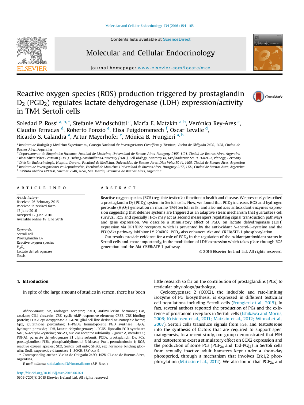 Reactive oxygen species (ROS) production triggered by prostaglandin D2 (PGD2) regulates lactate dehydrogenase (LDH) expression/activity in TM4 Sertoli cells