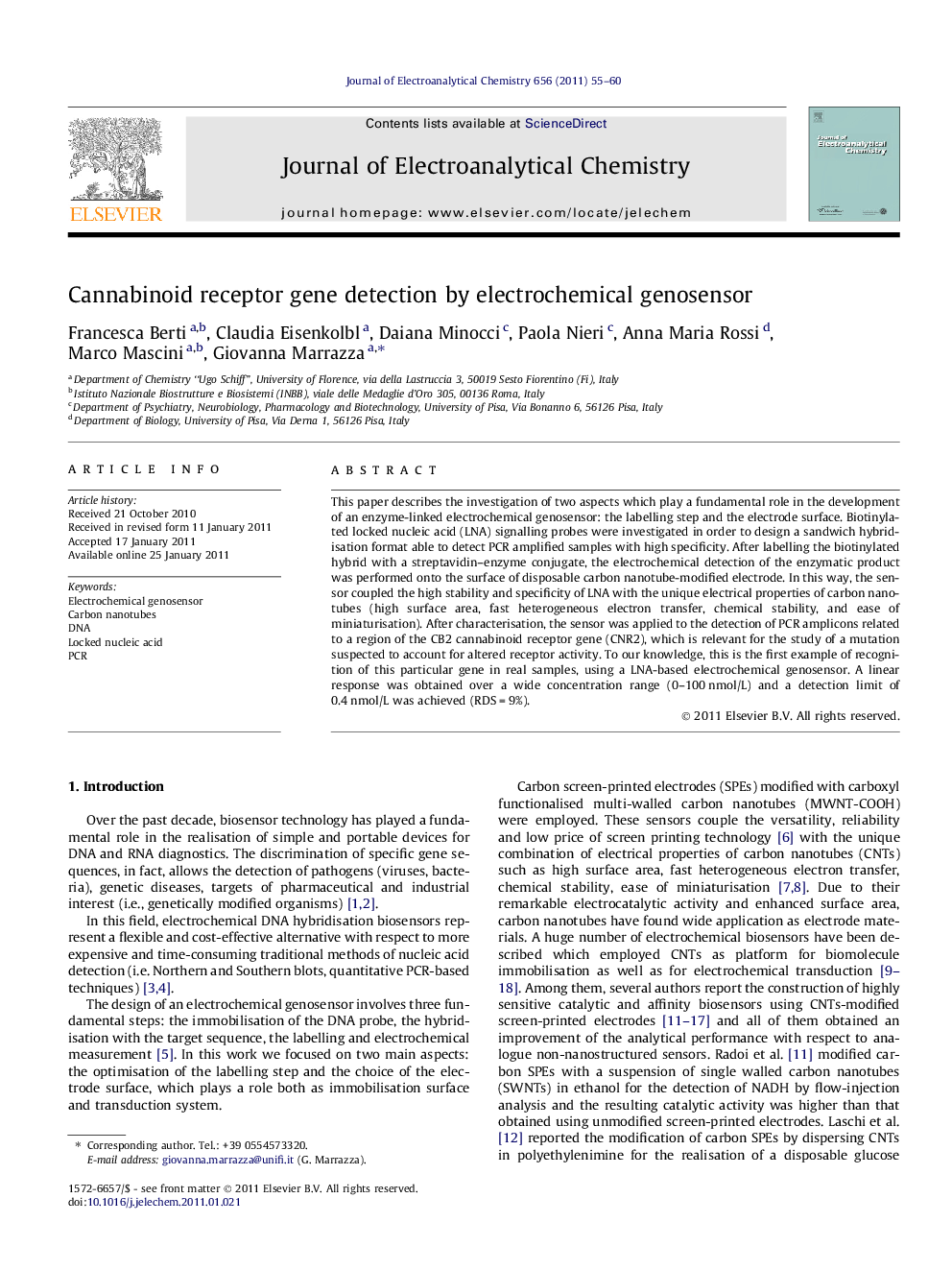 Cannabinoid receptor gene detection by electrochemical genosensor