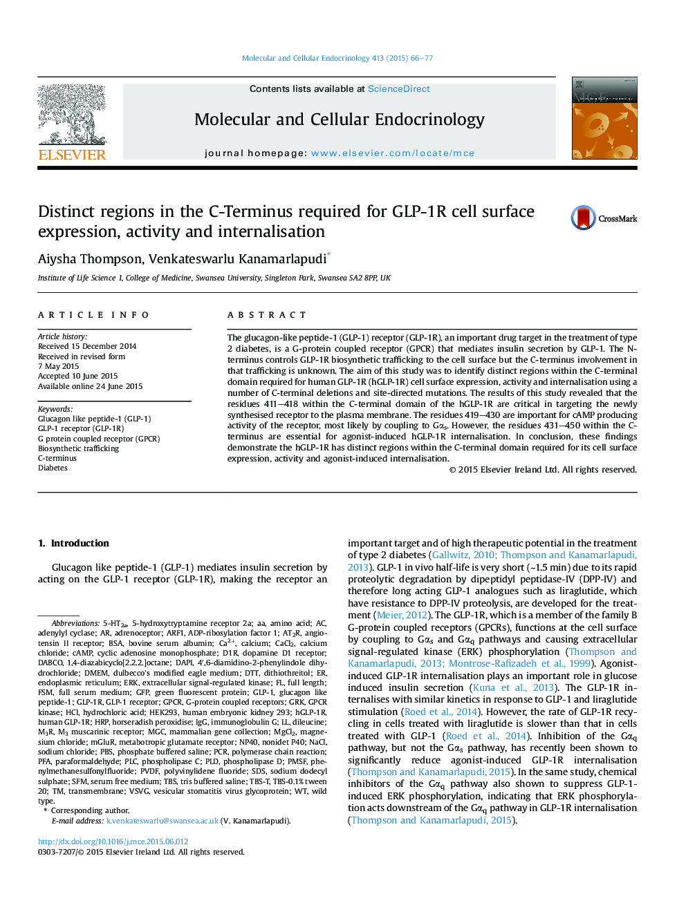 Distinct regions in the C-Terminus required for GLP-1R cell surface expression, activity and internalisation