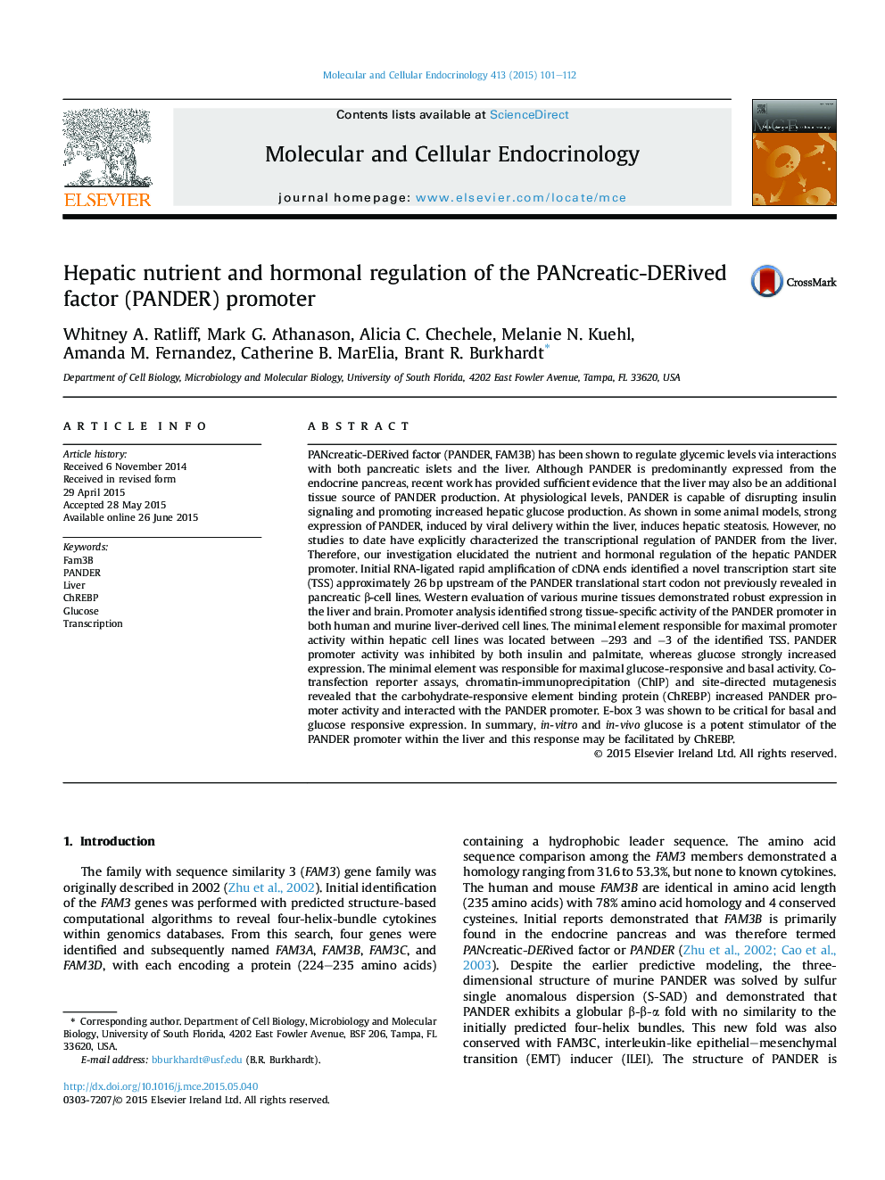 Hepatic nutrient and hormonal regulation of the PANcreatic-DERived factor (PANDER) promoter