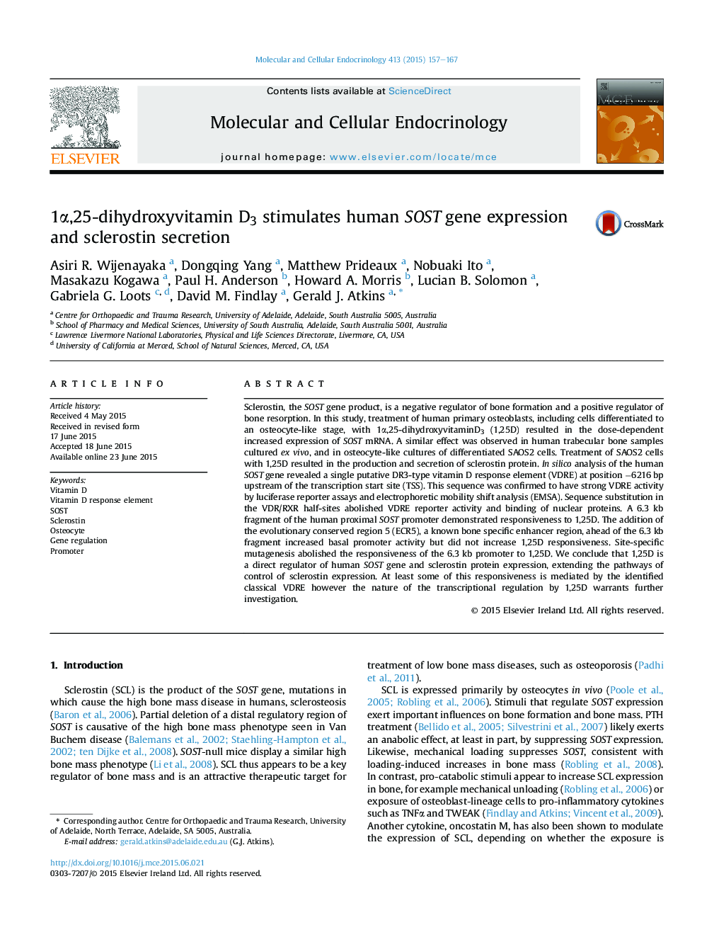 1α,25-dihydroxyvitamin D3 stimulates human SOST gene expression and sclerostin secretion