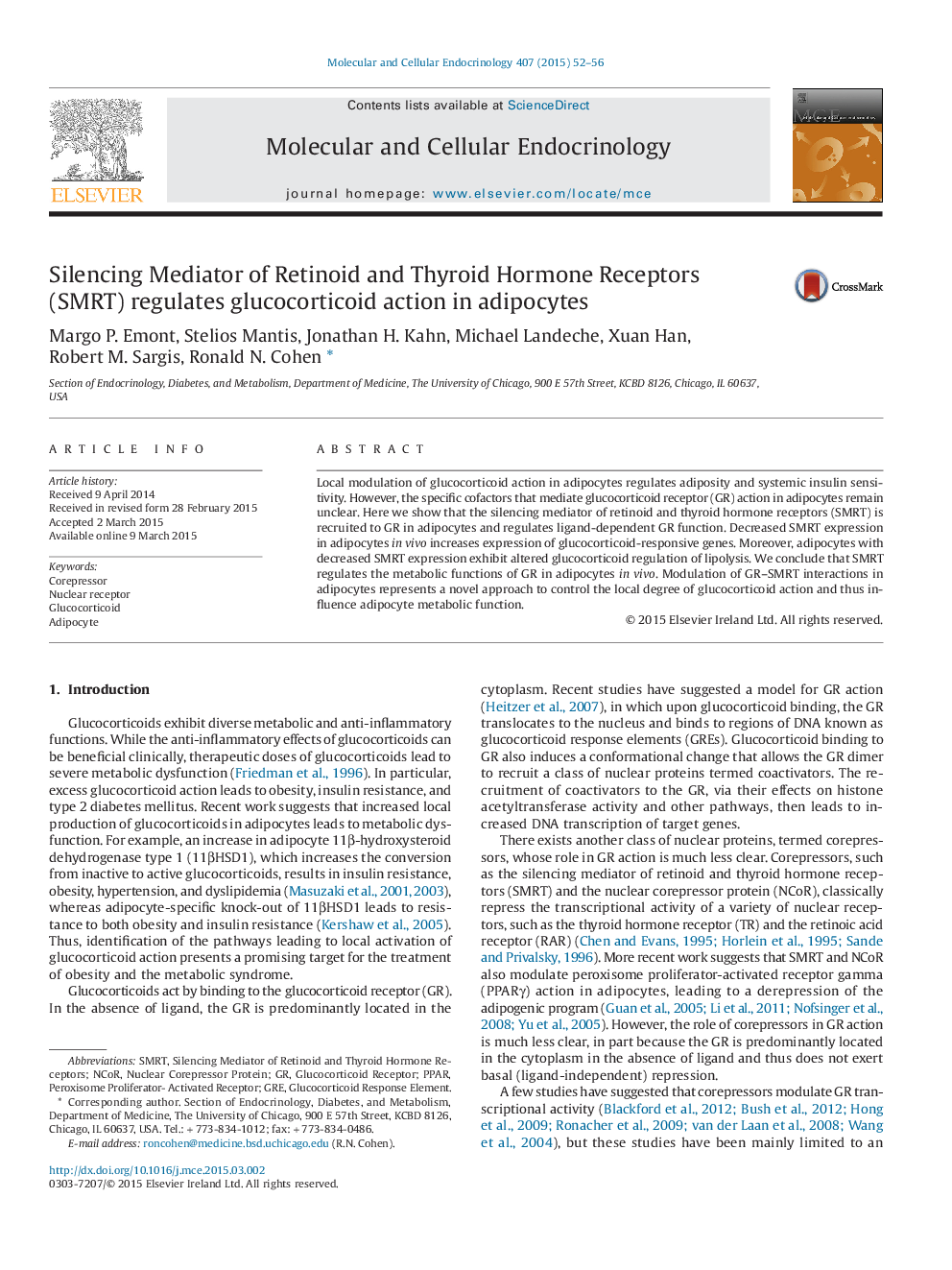 Silencing Mediator of Retinoid and Thyroid Hormone Receptors (SMRT) regulates glucocorticoid action in adipocytes